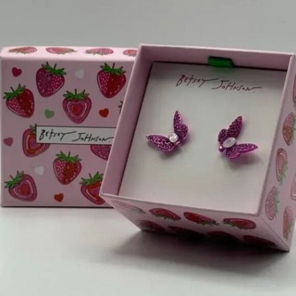 NWT Betsey Johnson Garden Glam Butterfly Stud Fushia Earrings - Picture 3 of 5